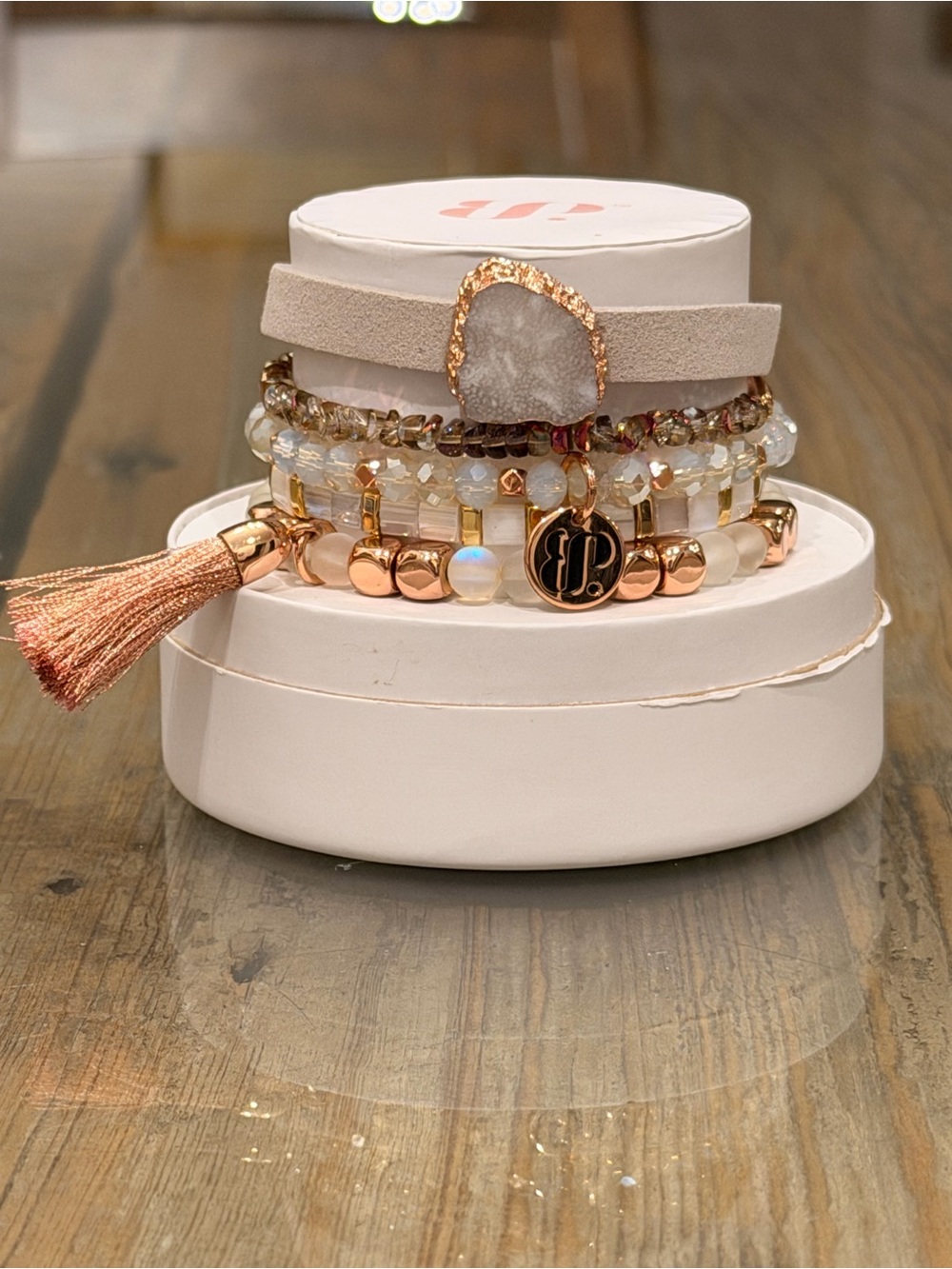 Bomb Party NWT RETRO! “Impeccable Style” Rose Gold and Grey Druzy Bracelet Set